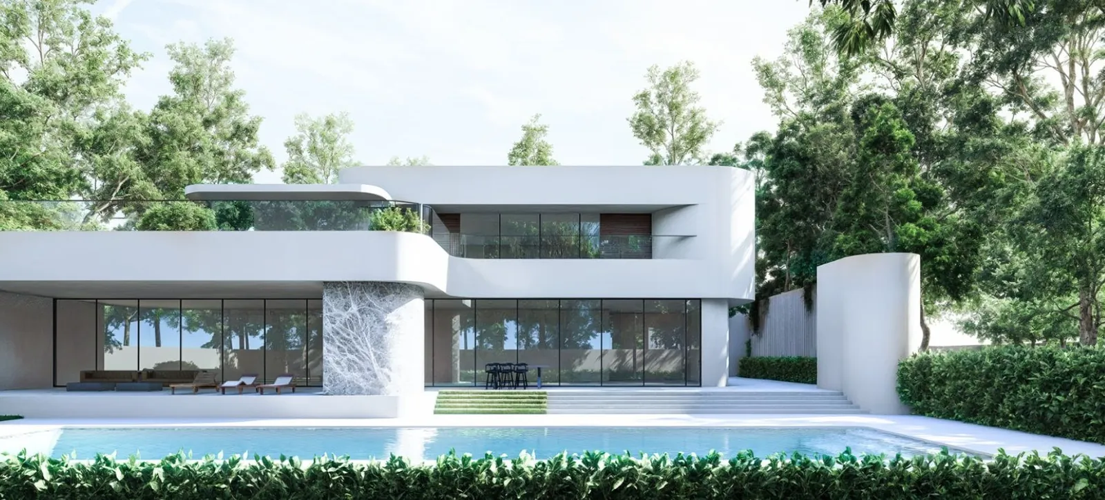 White villa with pool