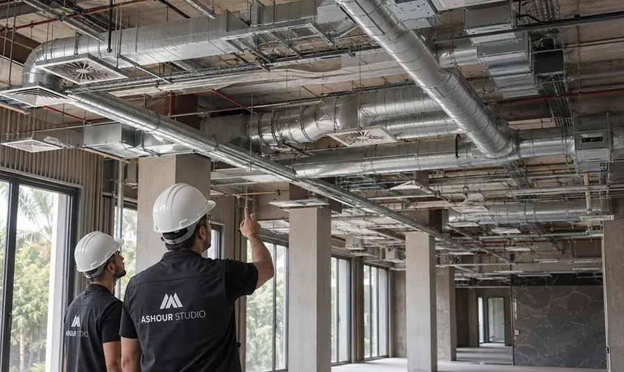 Site team reviewing ceiling services