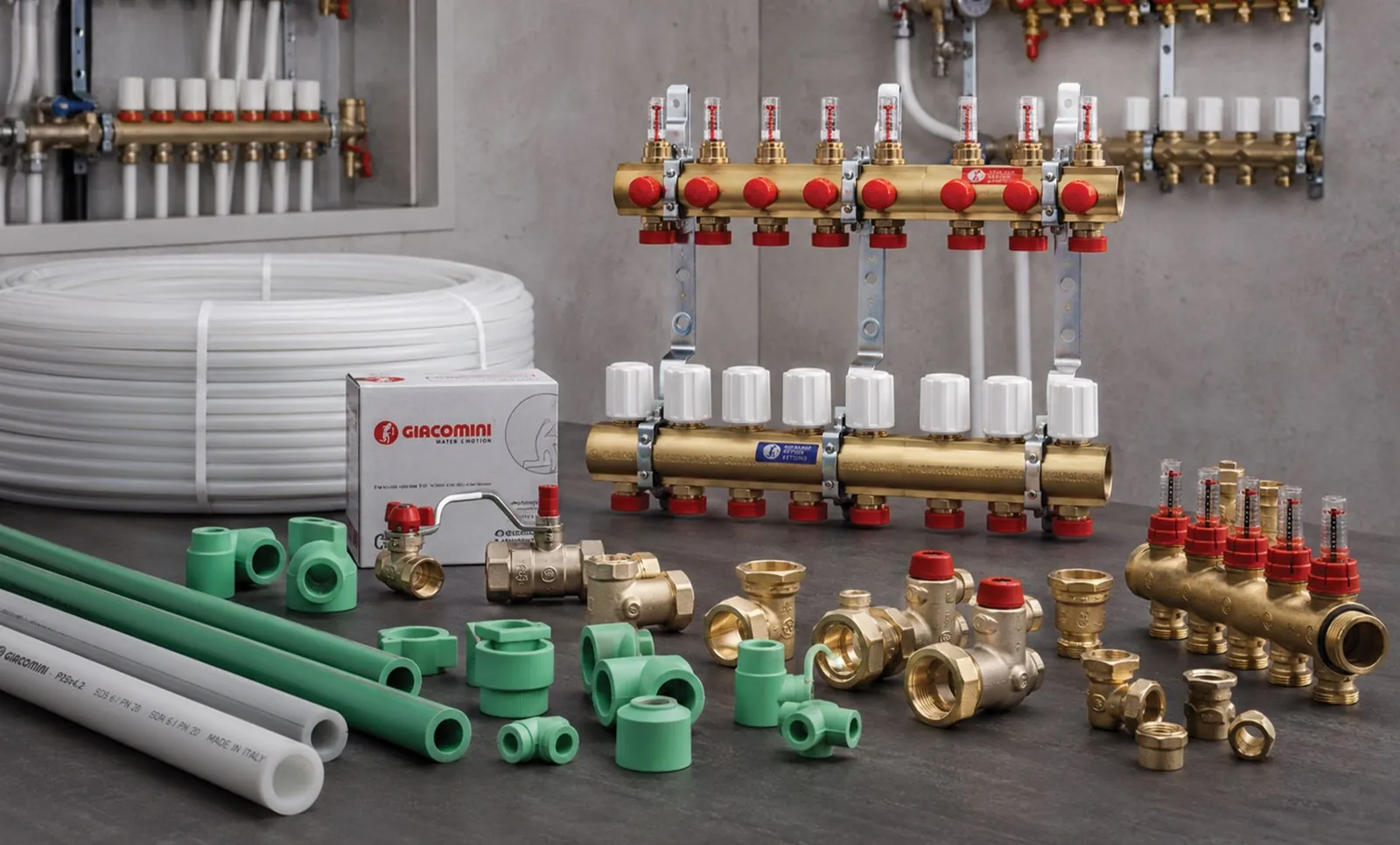 Plumbing manifolds, valves and pipes