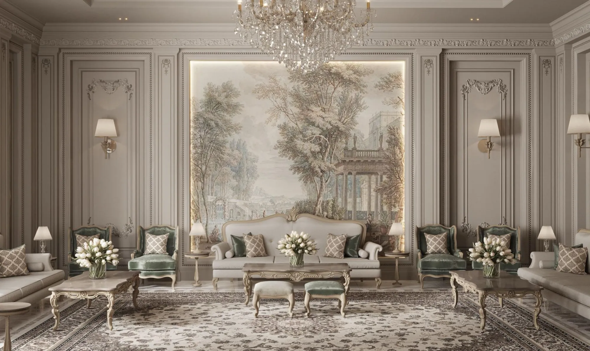 Classic majlis with a painted mural